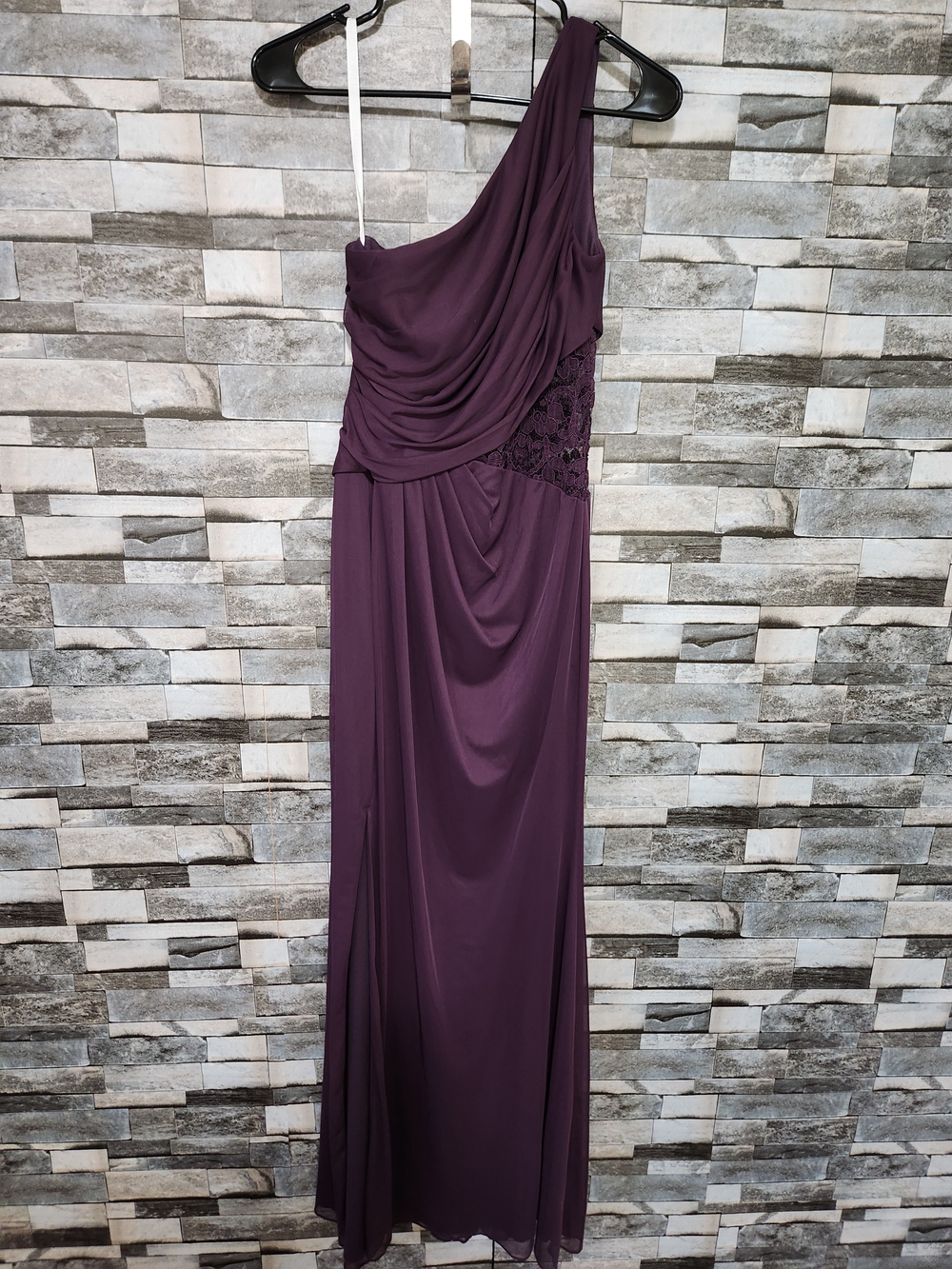 David's Bridal One-Shoulder Plum Evening Gown